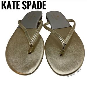 Kate Spade Cabana Leather Flip Flops Gold Metallic Logo, Gold and Silver Leather
